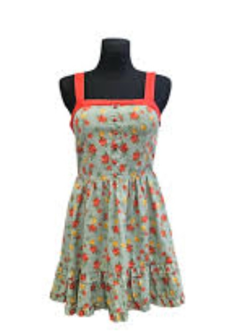 SHEIN Mint Floral Mini Dress with Coral Trim